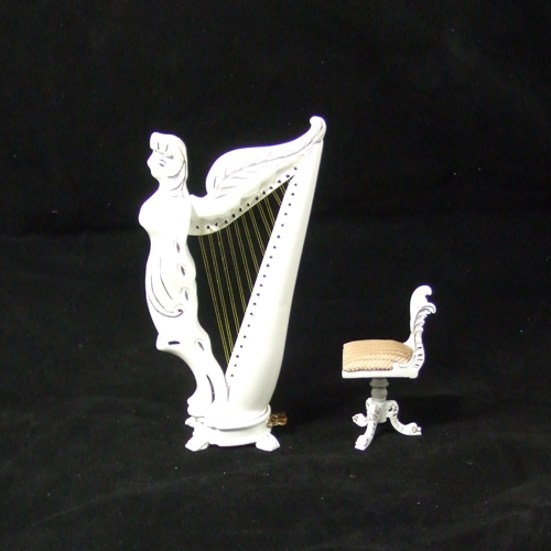 Y8012 White with Gold Angel Harp set 2pcs in 1" scale